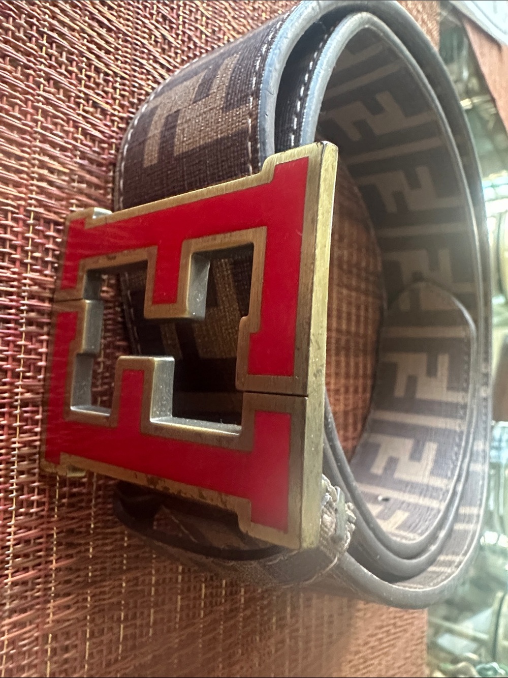 Tommy Hilfiger Brown Logo Belt with Red Accent Buckle